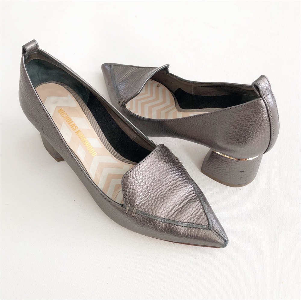 Nicholas Kirkwood Pewter Leather Beya Loafer Heel - Picture 5 of 9